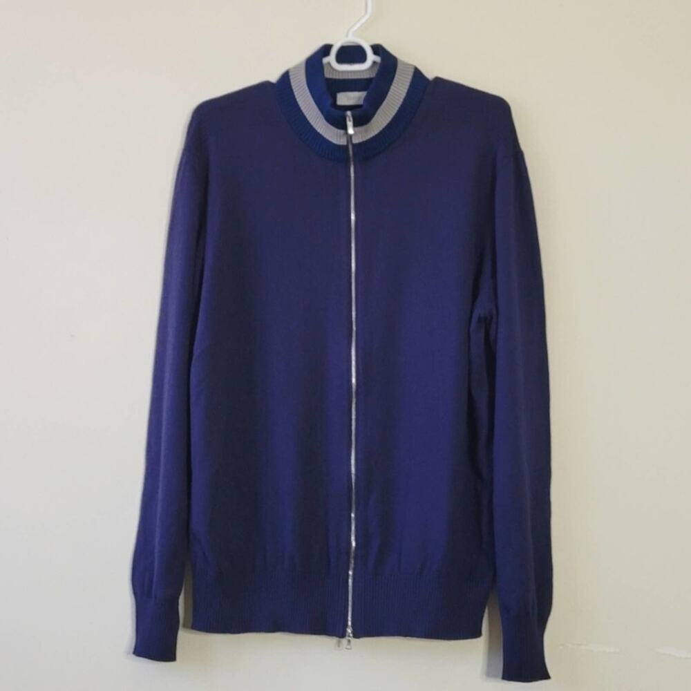 Cortigiani Cotton/Cashmere Blend Front Zip Sweater in Navy